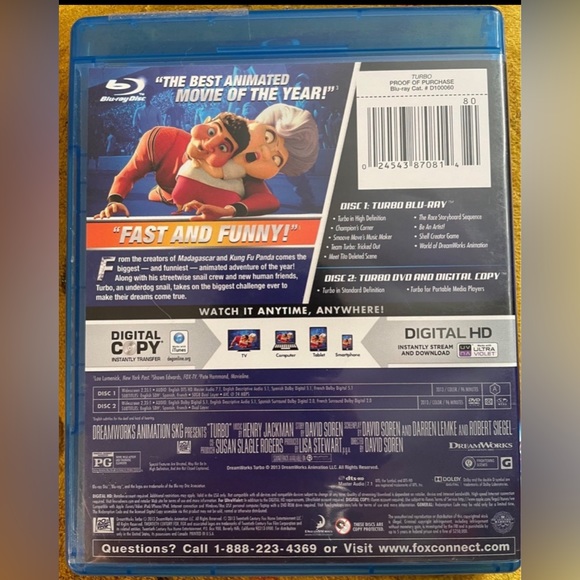 Turbo [Blu-ray & DVD} Kids Movie - Picture 2 of 4